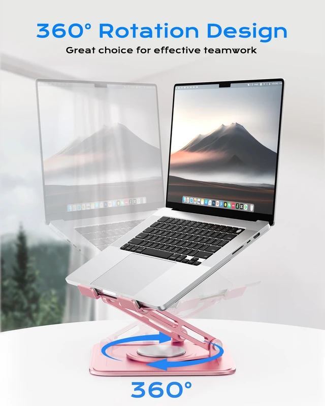 Alt view image 2 of 6 - LOXP Adjustable Laptop Stand, Computer Stand with 360 Rotating Base | Ergonomic Laptop Riser Mount for Desk Foldable Protable Computer Desk Fits with MacBook Pro Air