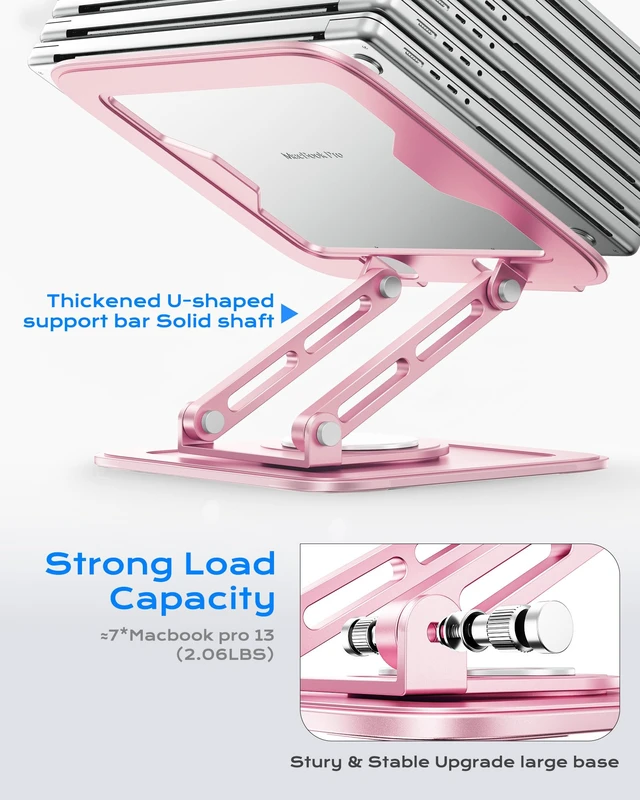 Alt view image 5 of 6 - LOXP Adjustable Laptop Stand, Computer Stand with 360 Rotating Base | Ergonomic Laptop Riser Mount for Desk Foldable Protable Computer Desk Fits with MacBook Pro Air