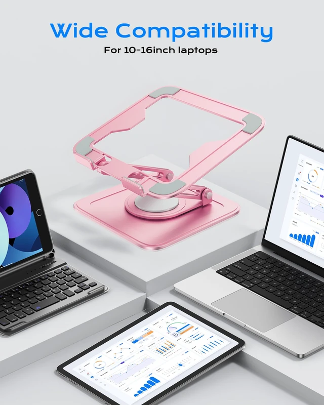 Alt view image 6 of 6 - LOXP Adjustable Laptop Stand, Computer Stand with 360 Rotating Base | Ergonomic Laptop Riser Mount for Desk Foldable Protable Computer Desk Fits with MacBook Pro Air