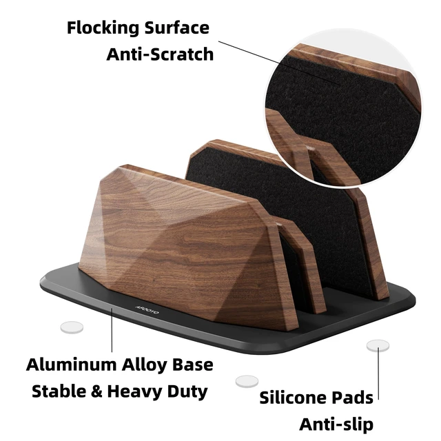 Alt view image 4 of 7 - AFOOYO Vertical Laptop Stand - Dual Slots Walnut Adjustable Laptop Holder,Desktop Dock Compatible with All MacBook, Surface,Chromebook,Dell & More(Walnut)