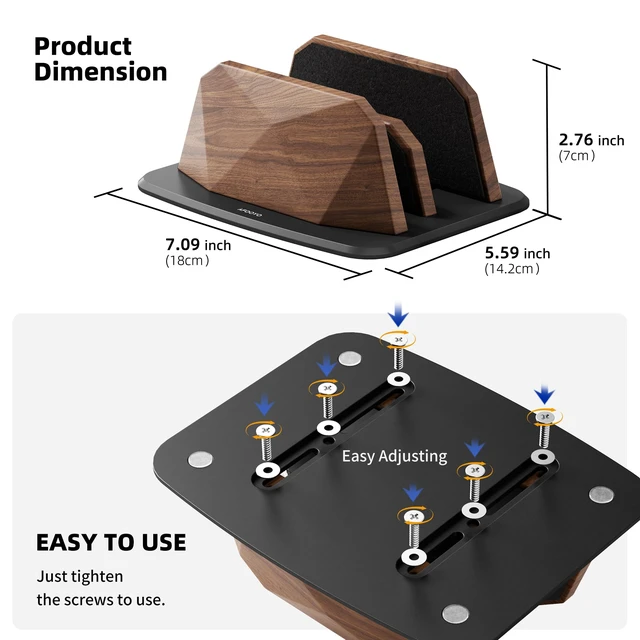 Alt view image 7 of 7 - AFOOYO Vertical Laptop Stand - Dual Slots Walnut Adjustable Laptop Holder,Desktop Dock Compatible with All MacBook, Surface,Chromebook,Dell & More(Walnut)