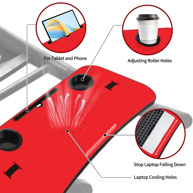 Alt view image 3 of 7 - Universal Treadmill Desk Attachment Laptop Holder, Red | Ergonomic Platform Tray, Cup Tablet Holder, Cooling Holes Provide Good Ventilation, Laptop Stand for Treadmill