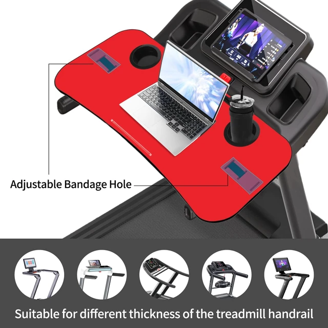 Alt view image 4 of 7 - Universal Treadmill Desk Attachment Laptop Holder, Red | Ergonomic Platform Tray, Cup Tablet Holder, Cooling Holes Provide Good Ventilation, Laptop Stand for Treadmill