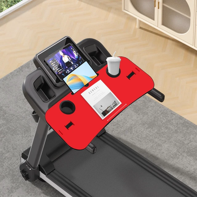 Alt view image 6 of 7 - Universal Treadmill Desk Attachment Laptop Holder, Red | Ergonomic Platform Tray, Cup Tablet Holder, Cooling Holes Provide Good Ventilation, Laptop Stand for Treadmill