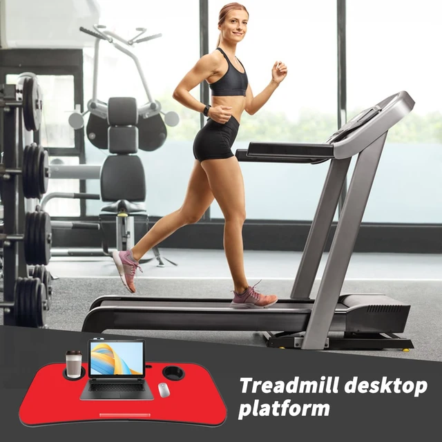 Alt view image 7 of 7 - Universal Treadmill Desk Attachment Laptop Holder, Red | Ergonomic Platform Tray, Cup Tablet Holder, Cooling Holes Provide Good Ventilation, Laptop Stand for Treadmill