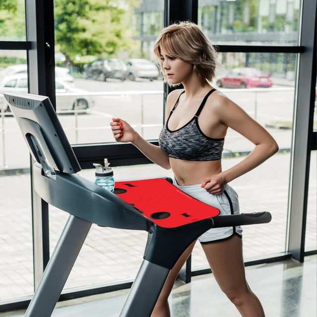Alt view image 5 of 7 - Universal Treadmill Desk Attachment Laptop Holder, Red | Ergonomic Platform Tray, Cup Tablet Holder, Cooling Holes Provide Good Ventilation, Laptop Stand for Treadmill