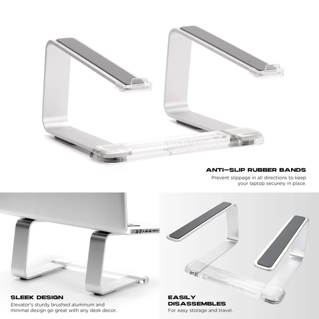 Alt view image 2 of 5 - Griffin Elevator Laptop Stand - Ergonomic Computer Riser & Laptop Mount Made of Sturdy Brushed Aluminum - Supports Posture & Elevates Workspace with a Minimal Design, Classic Clear (2.5 Oz)