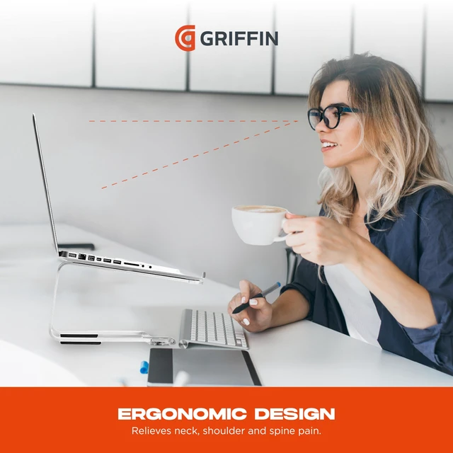 Alt view image 4 of 5 - Griffin Elevator Laptop Stand - Ergonomic Computer Riser & Laptop Mount Made of Sturdy Brushed Aluminum - Supports Posture & Elevates Workspace with a Minimal Design, Classic Clear (2.5 Oz)