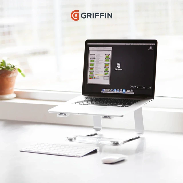 Alt view image 5 of 5 - Griffin Elevator Laptop Stand - Ergonomic Computer Riser & Laptop Mount Made of Sturdy Brushed Aluminum - Supports Posture & Elevates Workspace with a Minimal Design, Classic Clear (2.5 Oz)