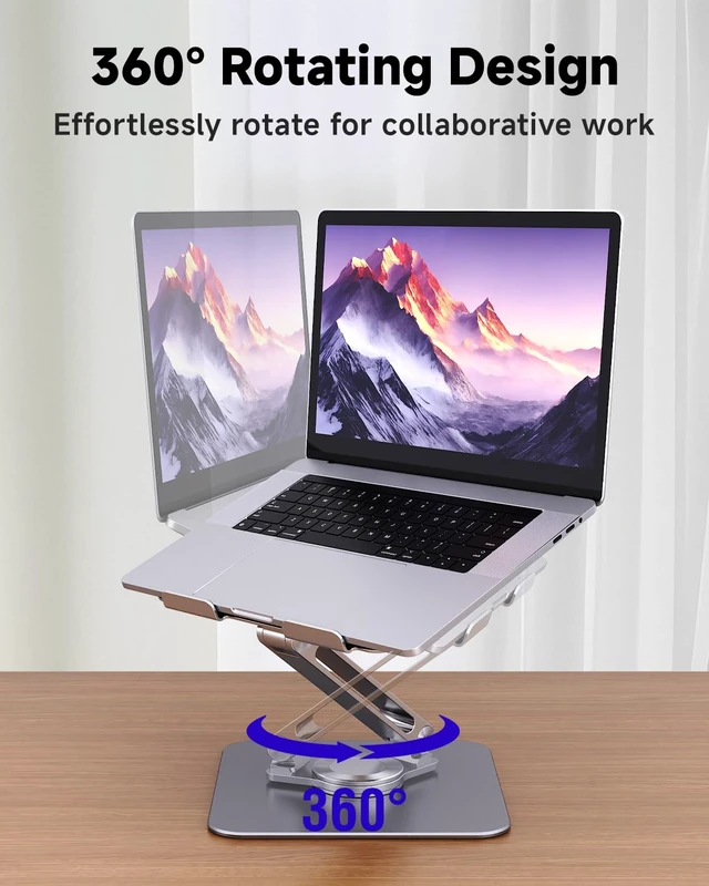 Alt view image 4 of 7 - SENZANS Adjustable Laptop Stand for Desk 360° Rotating Base for 10-17.3'' | Aluminum Laptop Riser, Ergonomic Computer Stand Foldable Protable Fits with MacBook Air Pro, Dell, HP (10"-17.3")