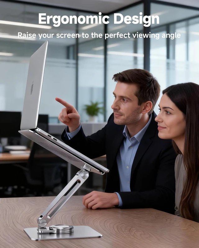 Alt view image 6 of 7 - SENZANS Adjustable Laptop Stand for Desk 360° Rotating Base for 10-17.3'' | Aluminum Laptop Riser, Ergonomic Computer Stand Foldable Protable Fits with MacBook Air Pro, Dell, HP (10"-17.3")