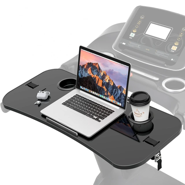 Main image of Qsxou Treadmill Desk Attachment, 36 Inches Tread Tray Workstation Handlebars Platform with Laptop Holder, Cup Tablet Holder, Ergonomic Stand with Cooling Holes(Black)
