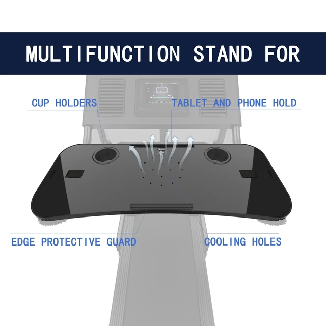 Alt view image 3 of 7 - Qsxou Treadmill Desk Attachment, 36 Inches Tread Tray Workstation Handlebars Platform with Laptop Holder, Cup Tablet Holder, Ergonomic Stand with Cooling Holes(Black)