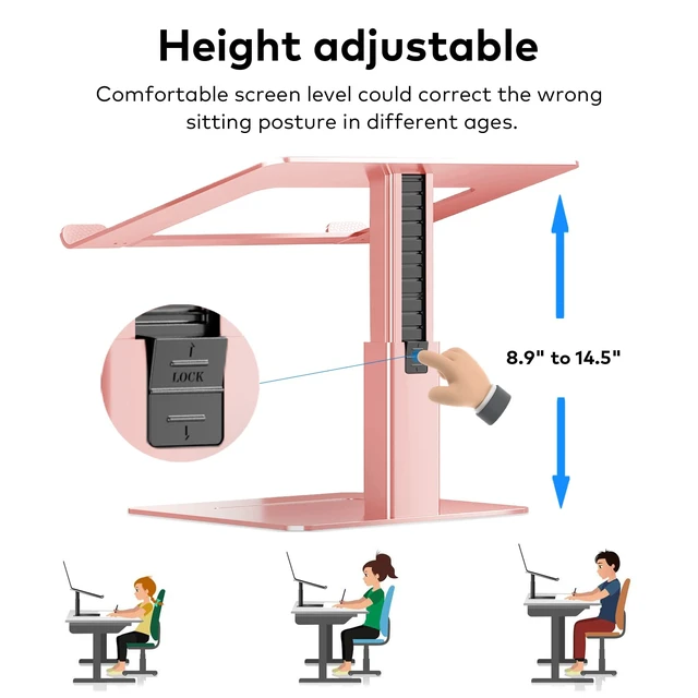 Alt view image 3 of 6 - VECOFO Laptop Stand for Desk, Ergonomic Aluminum Laptop Stand Adjustable Height from 7-15", Sitting and Standing Laptop Riser for 10-17" Notebook
