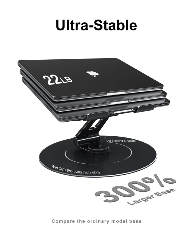 Alt view image 3 of 6 - LOXP Ultra-Stable Laptop Stand for Desk with Larger Base | Military-Grade Aluminum Anti-Loosening Structure - Height Adjustable Laptop Stand Suitable for 10-17.3 inch