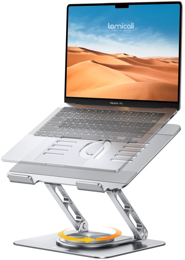Main image of Adjustable Laptop Stand for Desk 360° Rotating Base for 10-17.3'' | Aluminum Laptop Riser, Ergonomic Computer Stand Foldable Protable fits MacBook Neo Air Pro Dell HP Lenovo Office Home Sliver