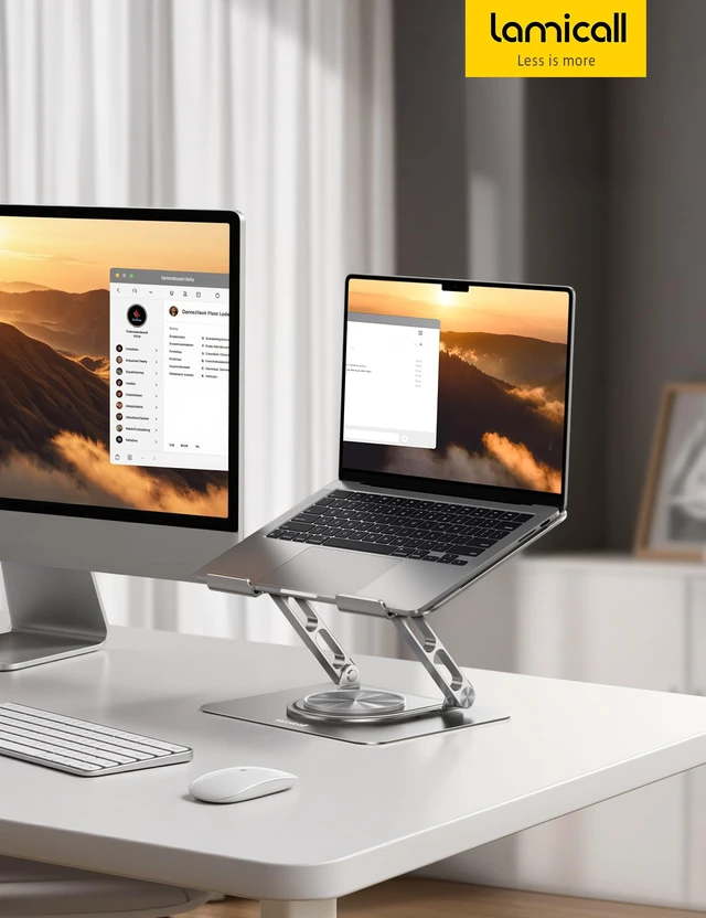Alt view image 7 of 7 - Adjustable Laptop Stand for Desk 360° Rotating Base for 10-17.3'' | Aluminum Laptop Riser, Ergonomic Computer Stand Foldable Protable fits MacBook Neo Air Pro Dell HP Lenovo Office Home Sliver