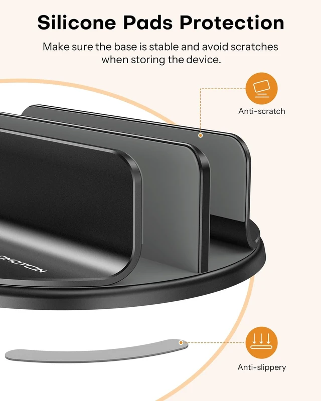 Alt view image 4 of 7 - OMOTON 360° Vertical Laptop Stand Holder, Dual-Slot Aluminum Desk Organizer | Sides Knob Adjustment (No Lost Screws), Fits MacBook, iPad, Phones, and Tablets, Non-slip silicone, up to 17.3"