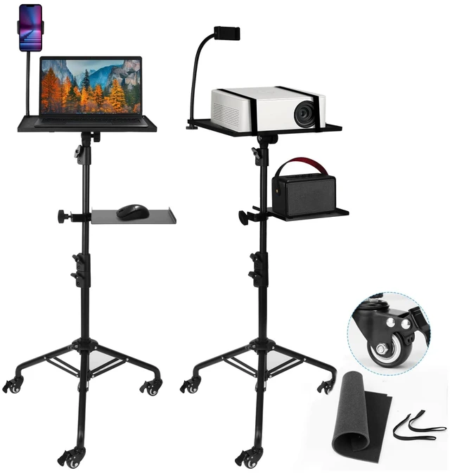 Main image of Steadus - Projector Stand Tripod - 28.7 -54.3 Inch Adjustable Laptop Tripod Stand with Wheels - Dual Tray Portable Laptop Stand with Phone Holder for Office, Home, Stage, DJ Equipment & Outdoor Movies