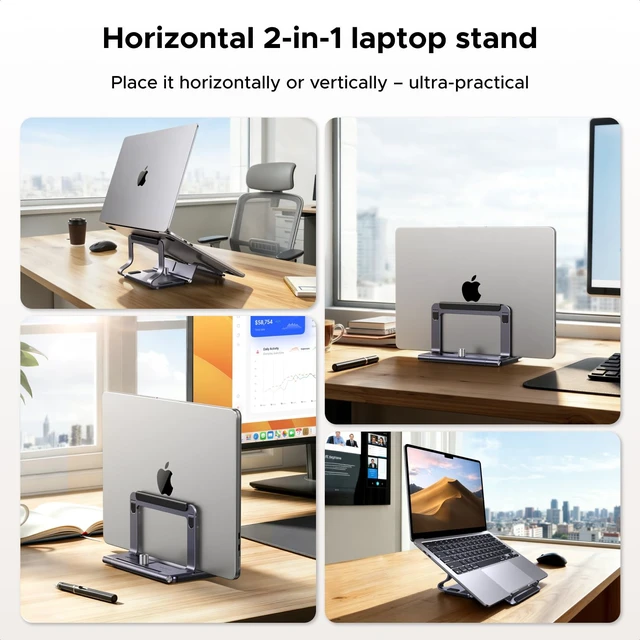 Alt view image 2 of 7 - UGREEN 2-in-1 Laptop Stand for Desk, Horizental & Virtical Laptop Holder | Durable Aluminum Stand for Stability with Silicone Protection, Fits 13-16.2 inch Laptops and Tablets, Grey