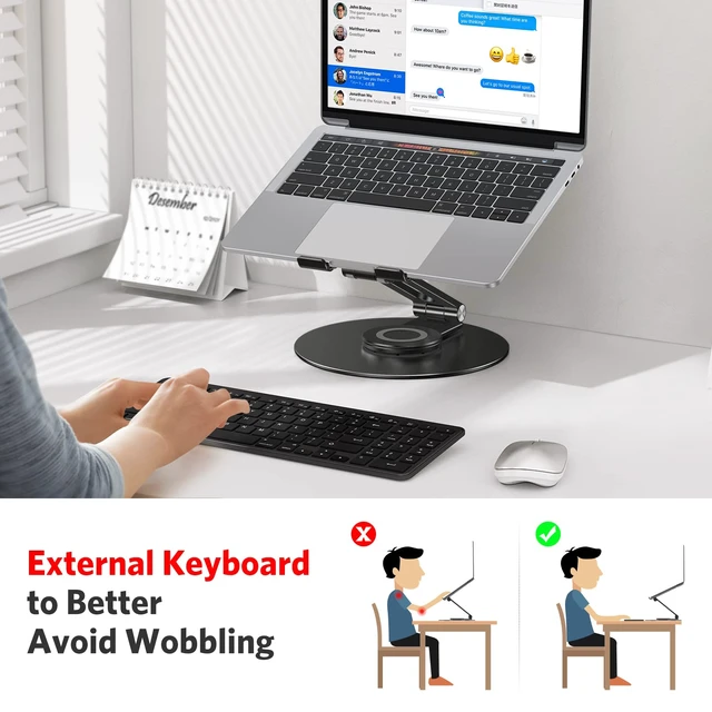 Alt view image 2 of 7 - OMOTON Adjustable Laptop Stand for Desk 360° Rotating Base up to 17" Black | Ergonomic Laptop Rise for Collaborative Work, Foldable Dual Shaft for Easy Storage, Fits for MacBook/Dell/HP