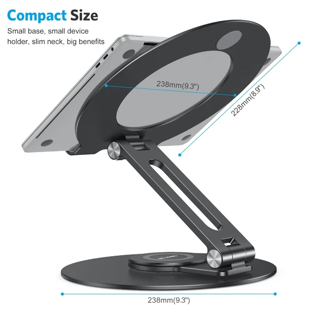 Alt view image 6 of 7 - OMOTON Adjustable Laptop Stand for Desk 360° Rotating Base up to 17" Black | Ergonomic Laptop Rise for Collaborative Work, Foldable Dual Shaft for Easy Storage, Fits for MacBook/Dell/HP
