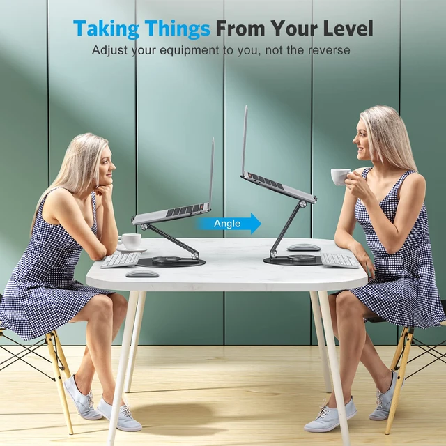 Alt view image 7 of 7 - OMOTON Adjustable Laptop Stand for Desk 360° Rotating Base up to 17" Black | Ergonomic Laptop Rise for Collaborative Work, Foldable Dual Shaft for Easy Storage, Fits for MacBook/Dell/HP