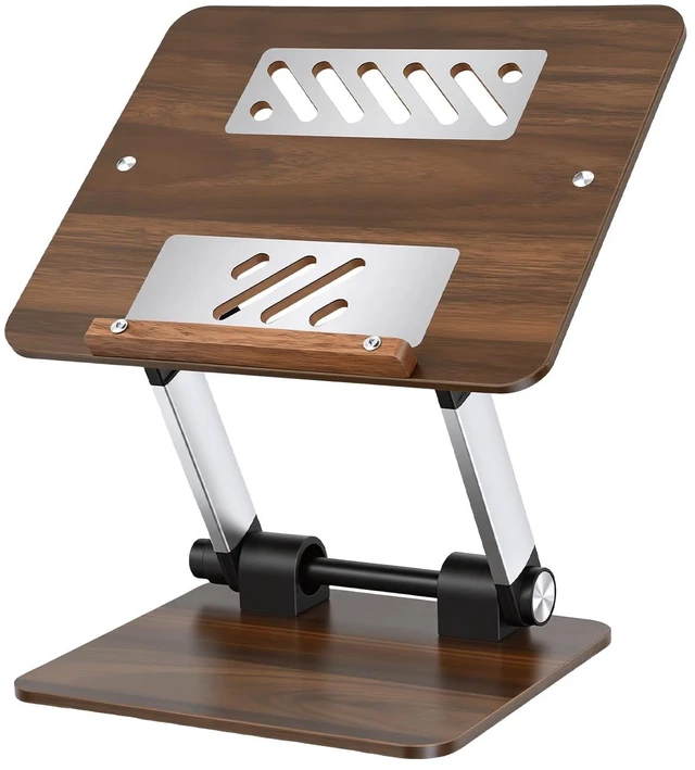 Main image of aceyoon Walnut Wood Laptop Stand 180° Adjustable Retro Style Foldable Notebook Riser Heat Dissipation Vintage Desktop Book Stands Natural Grain Laptop Bracket Compatible with 10-15.6 Laptops