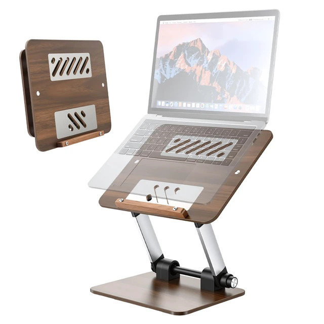 Alt view image 3 of 7 - aceyoon Walnut Wood Laptop Stand 180° Adjustable Retro Style Foldable Notebook Riser Heat Dissipation Vintage Desktop Book Stands Natural Grain Laptop Bracket Compatible with 10-15.6 Laptops