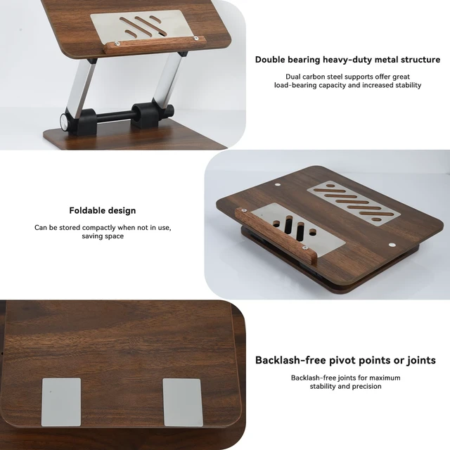 Alt view image 5 of 7 - aceyoon Walnut Wood Laptop Stand 180° Adjustable Retro Style Foldable Notebook Riser Heat Dissipation Vintage Desktop Book Stands Natural Grain Laptop Bracket Compatible with 10-15.6 Laptops