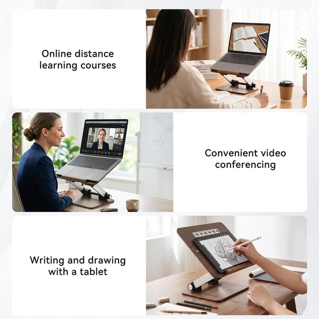 Alt view image 7 of 7 - aceyoon Walnut Wood Laptop Stand 180° Adjustable Retro Style Foldable Notebook Riser Heat Dissipation Vintage Desktop Book Stands Natural Grain Laptop Bracket Compatible with 10-15.6 Laptops