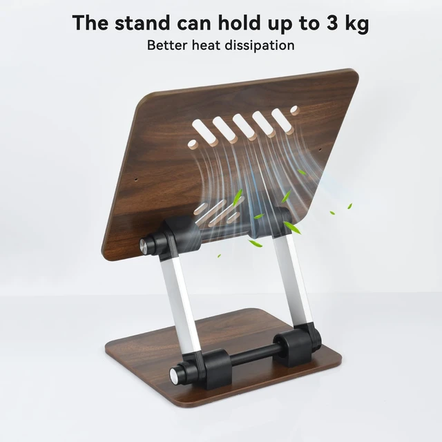 Alt view image 6 of 7 - aceyoon Walnut Wood Laptop Stand 180° Adjustable Retro Style Foldable Notebook Riser Heat Dissipation Vintage Desktop Book Stands Natural Grain Laptop Bracket Compatible with 10-15.6 Laptops
