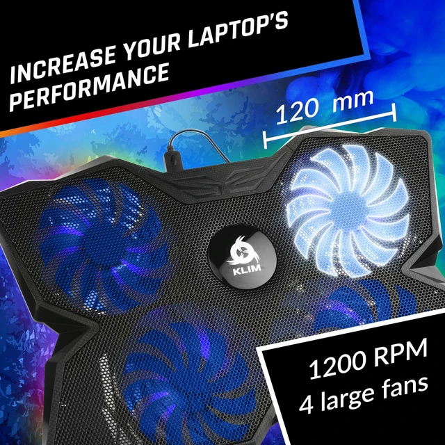 Alt view image 3 of 7 - Wind RGB Laptop Cooling Pad with 4 Fans at 1200 RPM, USB Powered Stand | Compatible from 11 Through 19 Inches, Keeps Components Cool, Boosting Performance and Longevity