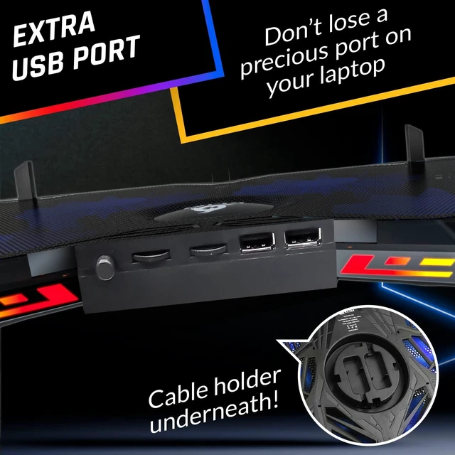 Alt view image 7 of 7 - Wind RGB Laptop Cooling Pad with 4 Fans at 1200 RPM, USB Powered Stand | Compatible from 11 Through 19 Inches, Keeps Components Cool, Boosting Performance and Longevity