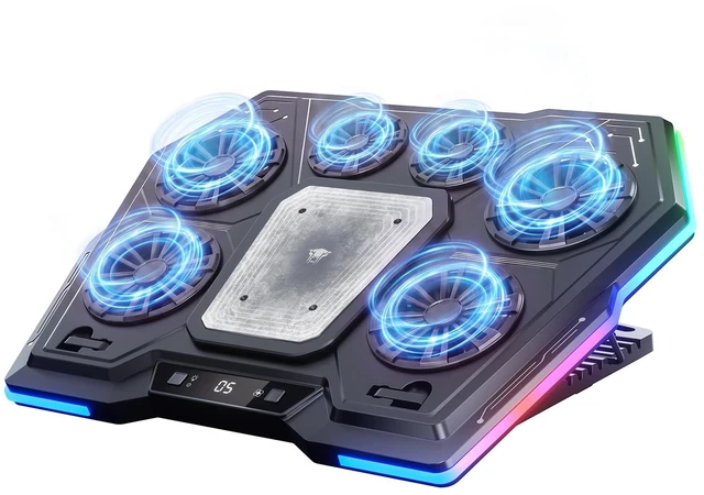 Main image of D13 Gaming Laptop Cooling Pad, RGB Laptop Cooler for 13-17.8" Laptops | Semiconductor Cooling & 6 Fans, 8 Adjustable Height, Digital Display, USB-A, 360° Cooling Coverage, Low Noise, Anti-Slip