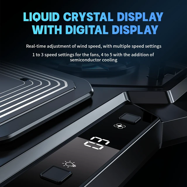 Alt view image 5 of 7 - D13 Gaming Laptop Cooling Pad, RGB Laptop Cooler for 13-17.8" Laptops | Semiconductor Cooling & 6 Fans, 8 Adjustable Height, Digital Display, USB-A, 360° Cooling Coverage, Low Noise, Anti-Slip