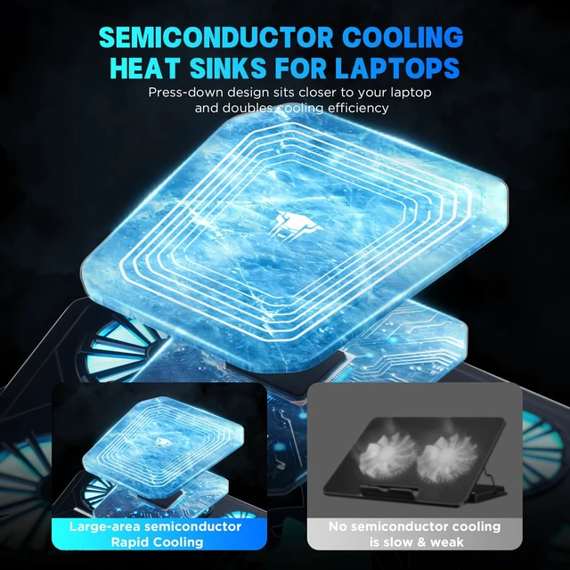Alt view image 3 of 7 - D13 Gaming Laptop Cooling Pad, RGB Laptop Cooler for 13-17.8" Laptops | Semiconductor Cooling & 6 Fans, 8 Adjustable Height, Digital Display, USB-A, 360° Cooling Coverage, Low Noise, Anti-Slip