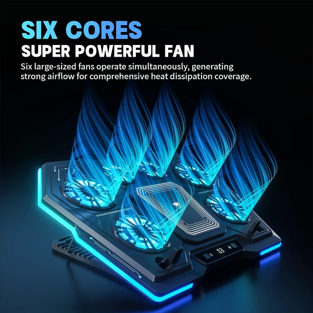Alt view image 6 of 7 - D13 Gaming Laptop Cooling Pad, RGB Laptop Cooler for 13-17.8" Laptops | Semiconductor Cooling & 6 Fans, 8 Adjustable Height, Digital Display, USB-A, 360° Cooling Coverage, Low Noise, Anti-Slip