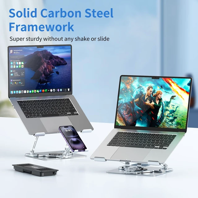 Alt view image 3 of 7 - Laptop Cooling Pad with Detachable Fan & Cooler Cooling Laptop Stand Gray | 2-in-1 Laptop & Phone Stand,Adjustable Height&Angle, 360°Rotatable Base,Ultra-Quiet & Super Sturdy for Laptop 10-17