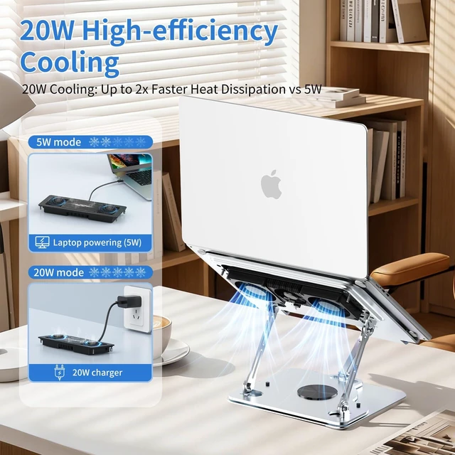 Alt view image 4 of 7 - Laptop Cooling Pad with Detachable Fan & Cooler Cooling Laptop Stand Gray | 2-in-1 Laptop & Phone Stand,Adjustable Height&Angle, 360°Rotatable Base,Ultra-Quiet & Super Sturdy for Laptop 10-17