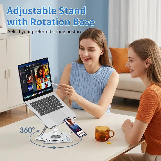 Alt view image 5 of 7 - Laptop Cooling Pad with Detachable Fan & Cooler Cooling Laptop Stand Gray | 2-in-1 Laptop & Phone Stand,Adjustable Height&Angle, 360°Rotatable Base,Ultra-Quiet & Super Sturdy for Laptop 10-17
