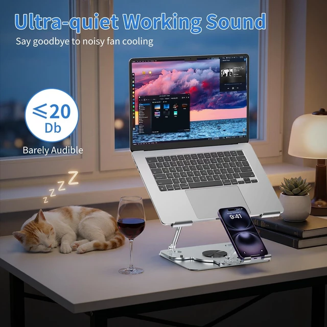 Alt view image 6 of 7 - Laptop Cooling Pad with Detachable Fan & Cooler Cooling Laptop Stand Gray | 2-in-1 Laptop & Phone Stand,Adjustable Height&Angle, 360°Rotatable Base,Ultra-Quiet & Super Sturdy for Laptop 10-17