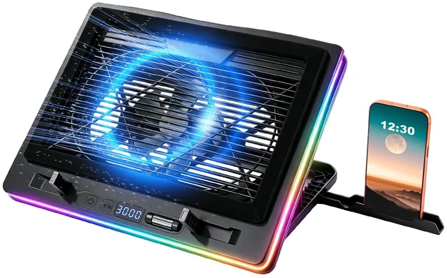 Main image of Gaming Laptop Cooling Pad, RGB Laptop Cooler with Powerful Turbo Fan, Ultra Quiet Laptop Fan Stand with LED Light, 8-Level Height Adjustable, Compatible with 15-17 Inch Gaming Laptops, Black