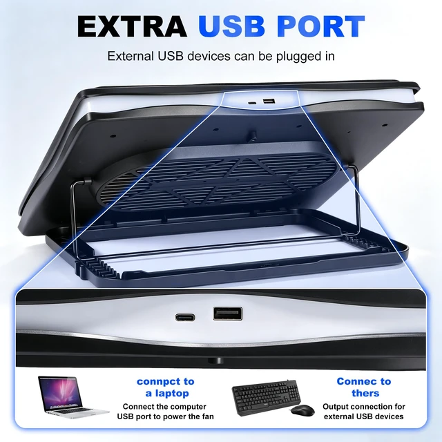 Alt view image 3 of 7 - Gaming Laptop Cooling Pad, RGB Laptop Cooler with Powerful Turbo Fan, Ultra Quiet Laptop Fan Stand with LED Light, 8-Level Height Adjustable, Compatible with 15-17 Inch Gaming Laptops, Black
