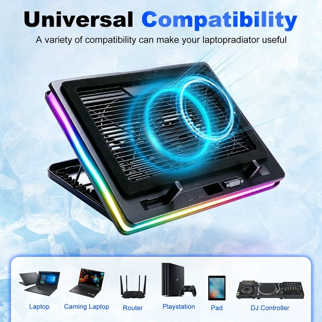 Alt view image 4 of 7 - Gaming Laptop Cooling Pad, RGB Laptop Cooler with Powerful Turbo Fan, Ultra Quiet Laptop Fan Stand with LED Light, 8-Level Height Adjustable, Compatible with 15-17 Inch Gaming Laptops, Black