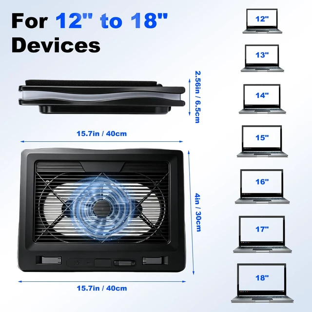 Alt view image 6 of 7 - Gaming Laptop Cooling Pad, RGB Laptop Cooler with Powerful Turbo Fan, Ultra Quiet Laptop Fan Stand with LED Light, 8-Level Height Adjustable, Compatible with 15-17 Inch Gaming Laptops, Black