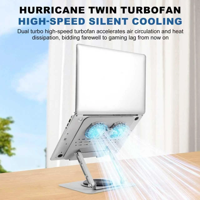 Alt view image 3 of 7 - GcwJovialite Laptop Cooling Stand with 2 Detachable Fans, 360° Rotating Adjustable Laptop Stand, Carbon Steel Ergonomic Laptop Riser, Anti-Slip Base for 10-17.3" Notebook MacBook, Office Home Gaming