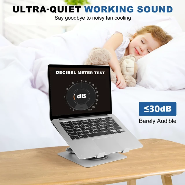 Alt view image 6 of 7 - GcwJovialite Laptop Cooling Stand with 2 Detachable Fans, 360° Rotating Adjustable Laptop Stand, Carbon Steel Ergonomic Laptop Riser, Anti-Slip Base for 10-17.3" Notebook MacBook, Office Home Gaming
