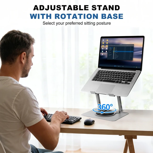 Alt view image 7 of 7 - GcwJovialite Laptop Cooling Stand with 2 Detachable Fans, 360° Rotating Adjustable Laptop Stand, Carbon Steel Ergonomic Laptop Riser, Anti-Slip Base for 10-17.3" Notebook MacBook, Office Home Gaming