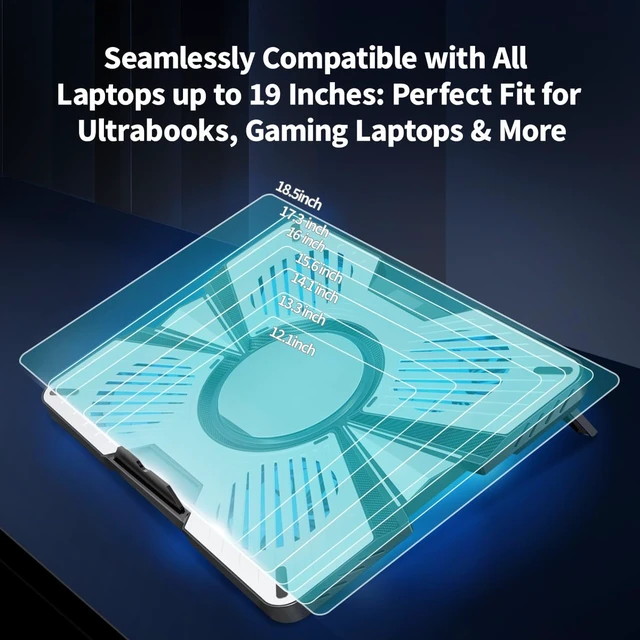 Alt view image 7 of 7 - IMMOENUC Laptop Cooling Pad with 5 Fans & Peltier Device Ultra-Quiet Semiconductor Panel Cooler Stand, Adjustable Speed + Stand for 13-19 Inch Laptops (MacBook/Dell/HP) Fast Cooling Notebook